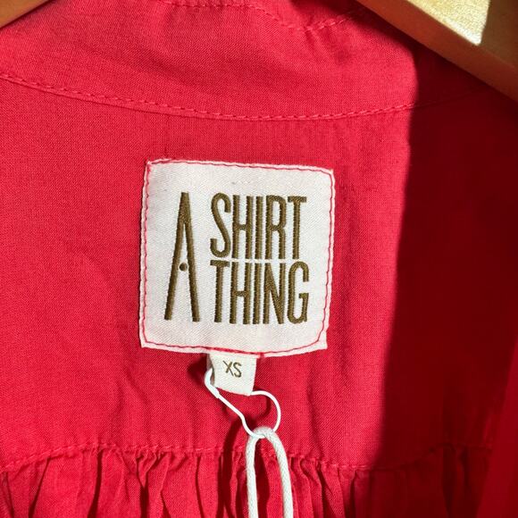 A Shirt Thing Penelope Cabo top Women XS Red Ruffle Preppy 100% Cotton NWT Work - Picture 6 of 7